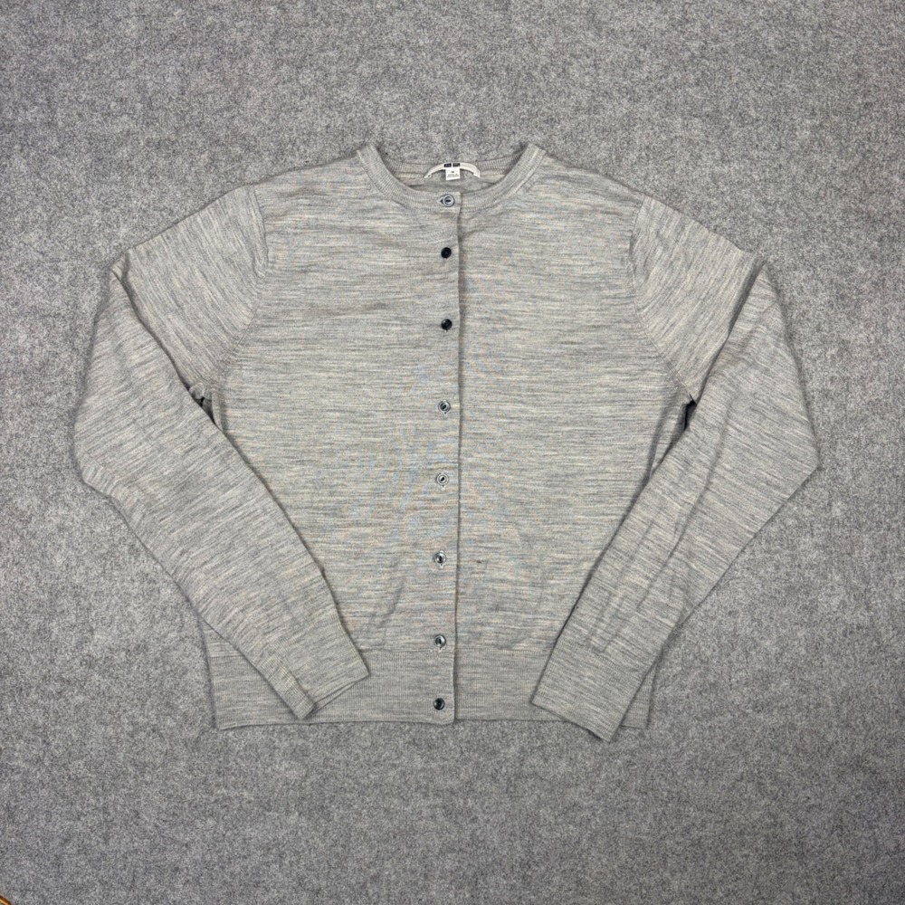 Uniqlo Womens Extra Fine Merino Wool Crewneck Cardigan Heather Grey Size M - Picture 1 of 6